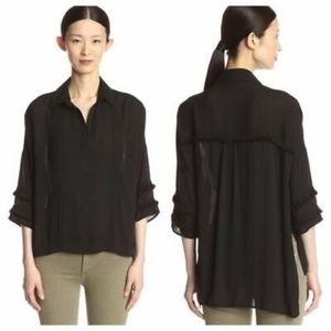 NWT Cliche' Black Blouse with Fringe Trim - Large
